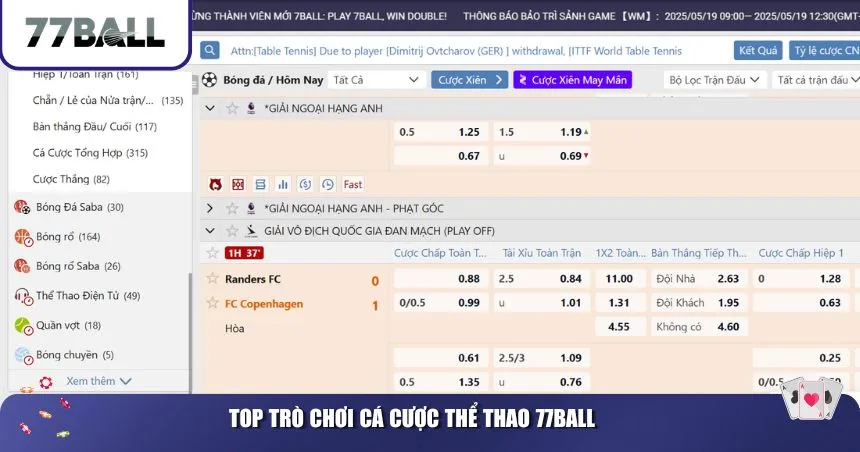 Top trò chơi cá cược thể thao 77Ball